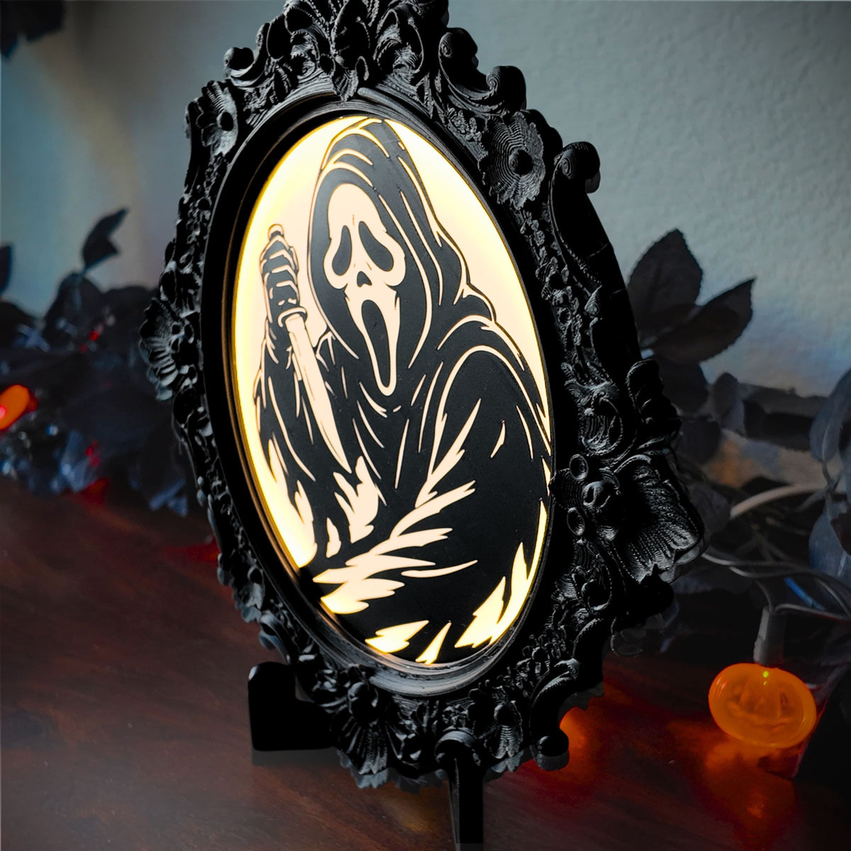The Haunted Portrait - Ornate Gothic Ghost Face Illuminated Art Frame